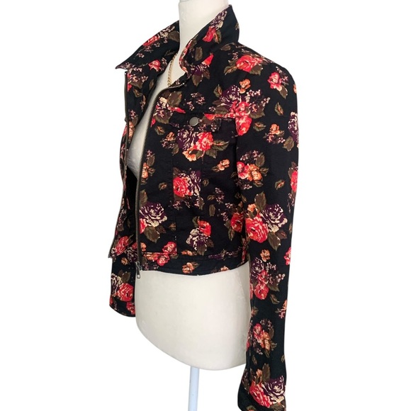 Jean jacket 100% cotton Floral Print Black Small - Picture 7 of 10